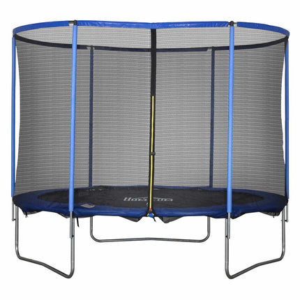 Batuts ar drošības tīklu, dārza batuts lietošanai iekštelpās un ārā, fitnesa batuts, zils + melns, līdz 113,6 kg, Ø305 x 248H cm