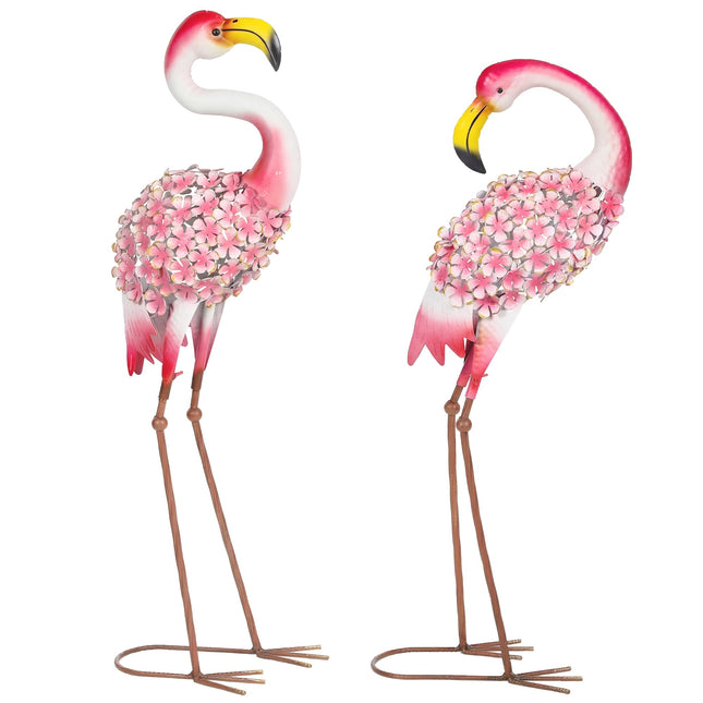 Flamingo dārza statuju komplekts, 2 gab., metāla putni ar enkuriem