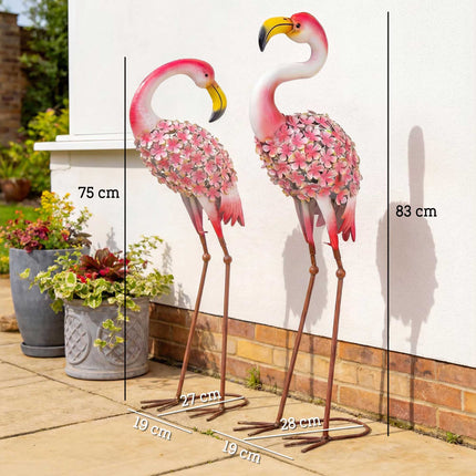 Flamingo dārza statuju komplekts, 2 gab., metāla putni ar enkuriem