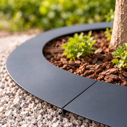 Flat Tree Ring in Galvanised Steel, Mowing Edge for Trees, Anthracite