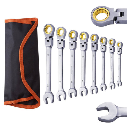 Flex-Head Ratcheting Wrench Set, 8-Piece Metric 8-17mm