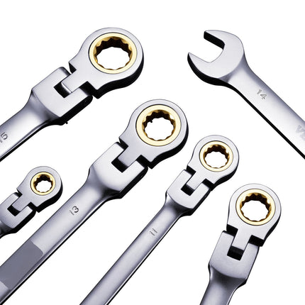 Flex-Head Ratcheting Wrench Set, 8-Piece Metric 8-17mm