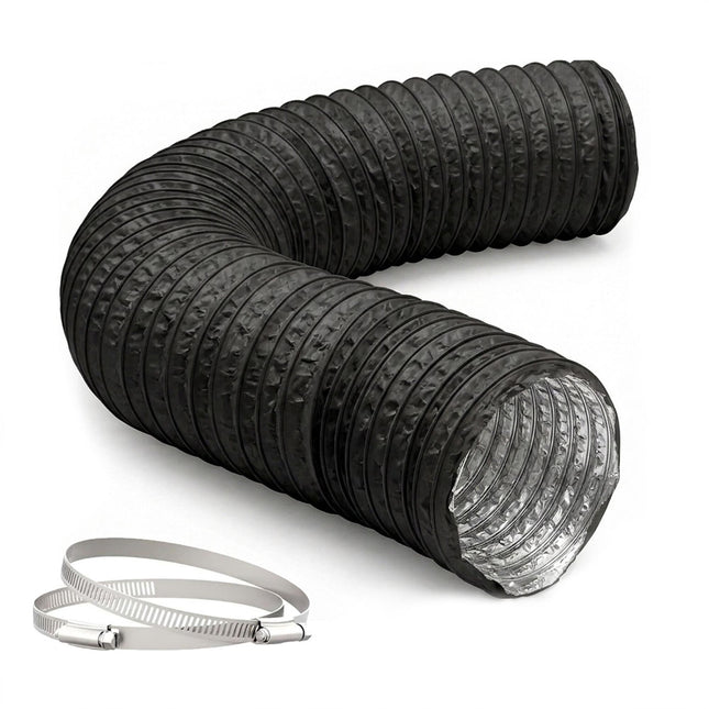 Elastīga melna ventilācijas šļūtene, 5 m - 100 mm, PVC un alumīnijs