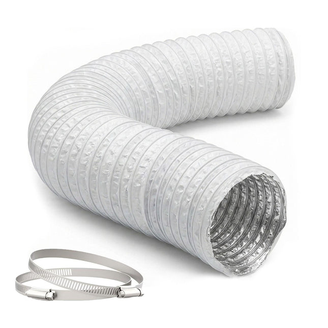 Elastīga balta ventilācijas šļūtene, 5 m x 100 mm, PVC un alumīnijs