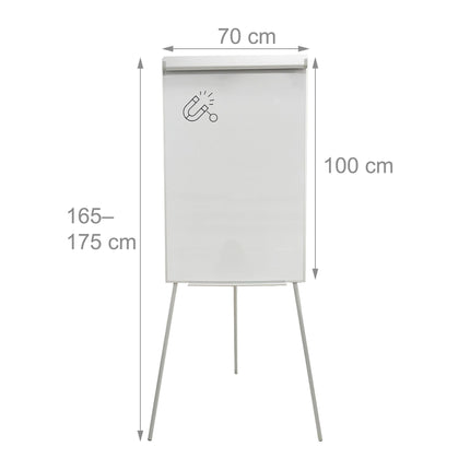 Balta tāfele ar flipchart 100x70 cm, magnētiska, regulējams augstums
