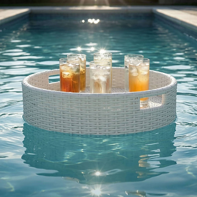 Floating Pool Tray, White, 80 cm, PE Rattan