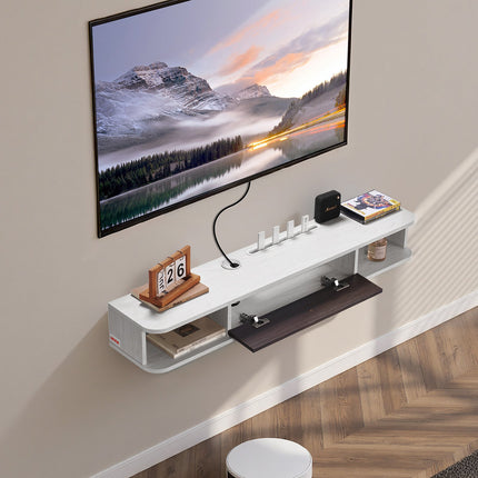 Floating TV Stand, 47 In Wall Mount, Storage Cabinet, White