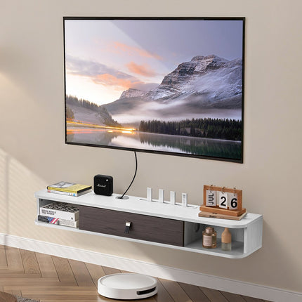 Floating TV Stand, 47 In Wall Mount, Storage Cabinet, White