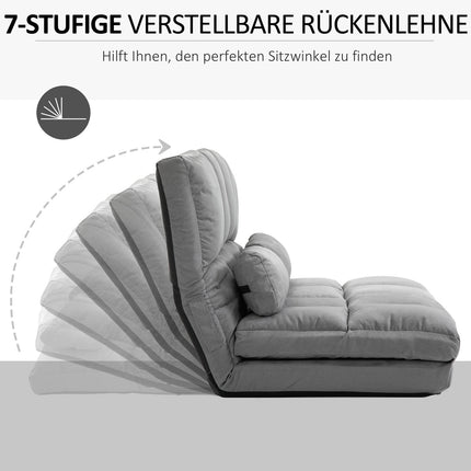 Adjustable 2-in-1 floor chair & bed with backrest, gray velvet