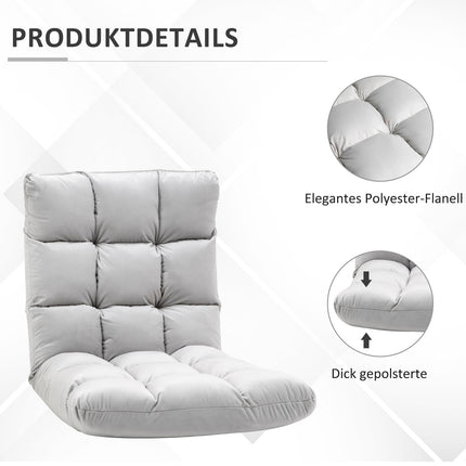 Grīdas krēsls 3 vienā, salokāms, regulējama atzveltne, 13 pozīcijas, saliekams atpūtas krēsls, pelēks metāls, putas, 55x71x53,5 cm
