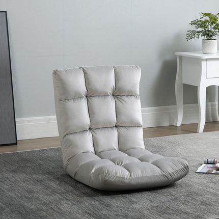 Grīdas krēsls 3 vienā, salokāms, regulējama atzveltne, 13 pozīcijas, saliekams atpūtas krēsls, pelēks metāls, putas, 55x71x53,5 cm