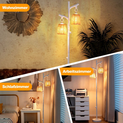 Grīdas lampa 165 cm, regulējama spilgtuma, 2 lampiņas, pīts abažūrs