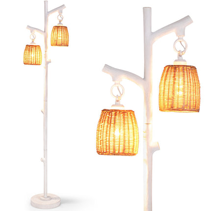Grīdas lampa 165 cm, regulējama spilgtuma, 2 lampiņas, pīts abažūrs