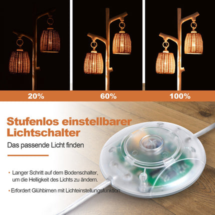 Grīdas lampa 165 cm, regulējama spilgtuma, 2 lampiņas, pīts abažūrs