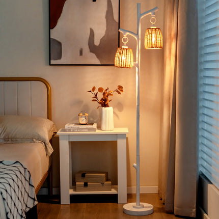 Grīdas lampa 165 cm, regulējama spilgtuma, 2 lampiņas, pīts abažūrs