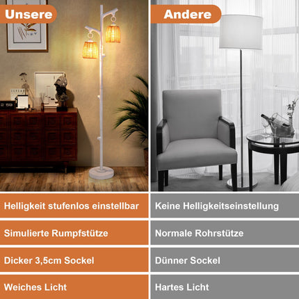 Grīdas lampa 165 cm, regulējama spilgtuma, 2 lampiņas, pīts abažūrs