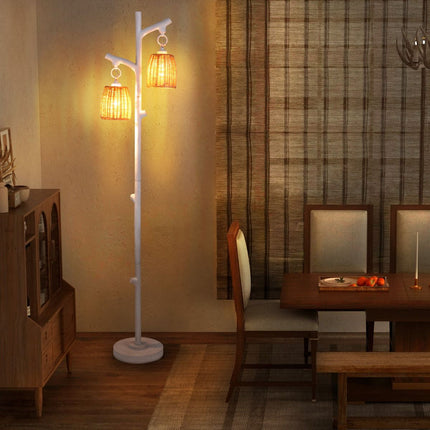 Grīdas lampa 165 cm, regulējama spilgtuma, 2 lampiņas, pīts abažūrs
