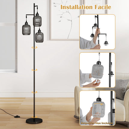 Stāvlampa 173 cm, 3 austi papīra abažūri, kājas slēdzis