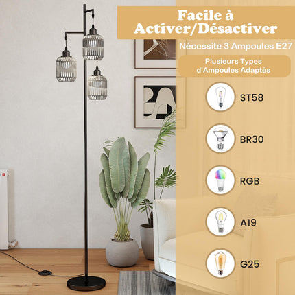 Stāvlampa 173 cm, 3 austi papīra abažūri, kājas slēdzis