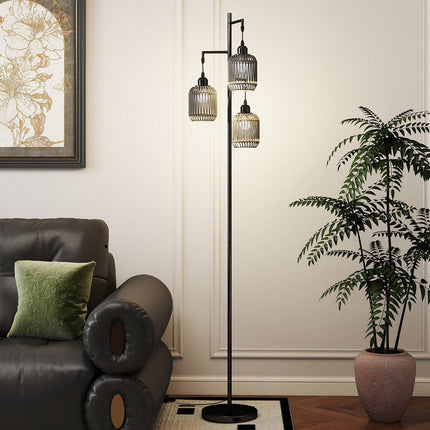 Stāvlampa 173 cm, 3 austi papīra abažūri, kājas slēdzis