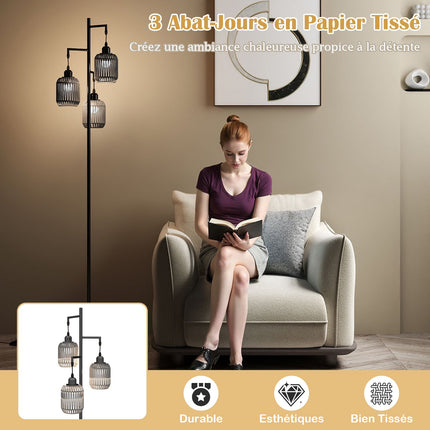 Stāvlampa 173 cm, 3 austi papīra abažūri, kājas slēdzis