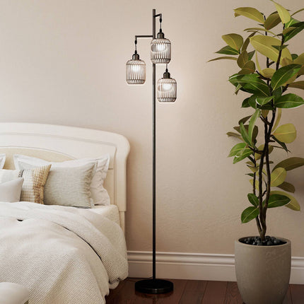 Stāvlampa 173 cm, 3 austi papīra abažūri, kājas slēdzis