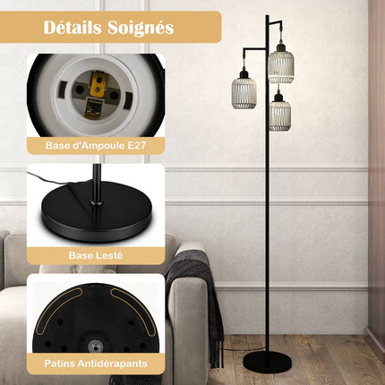 Stāvlampa 173 cm, 3 austi papīra abažūri, kājas slēdzis