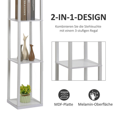 Floor lamp with 3 shelves, E27 socket, white, 26x160cm