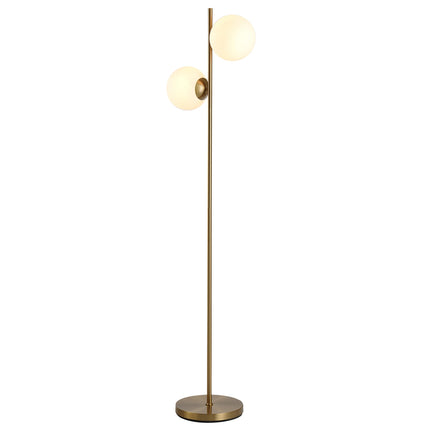 Grīdas lampa, divdaļīgs stikla abažūrs, tērauds + stikls, 39 x 28 x 165 cm (zelta + balta)