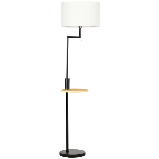 Floor lamp with shelf & USB port, steel, cream, 40W