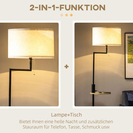 Floor lamp with shelf & USB port, steel, cream, 40W
