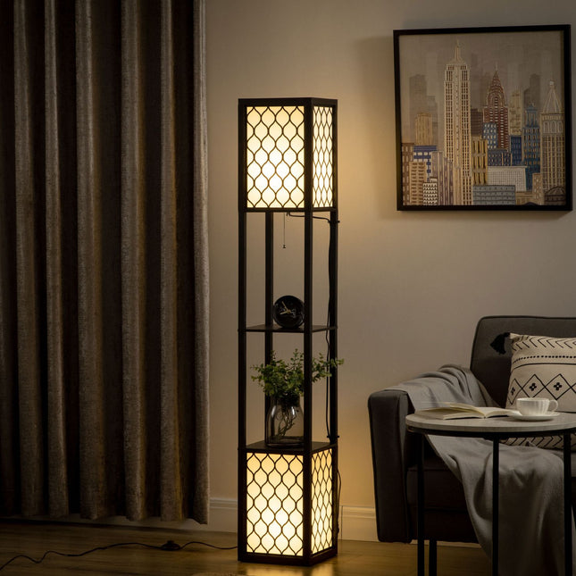 Grīdas lampa ar plauktu un dubultu apgaismojumu, 40 W, E27, ķēdes slēdzis, viesistabai, guļamistabai