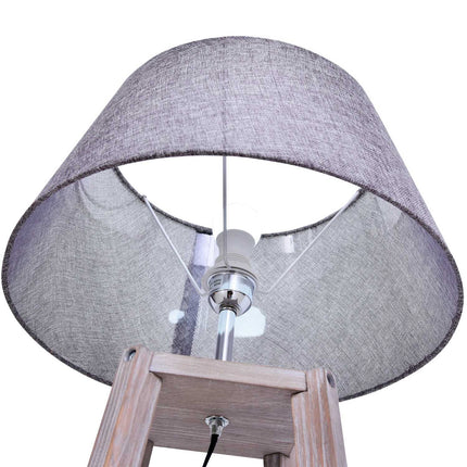 Scandinavian floor lamp with shelf, pine & linen