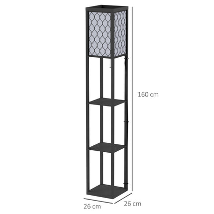Floor lamp with shelves - black wood, 160cm, E27 40W
