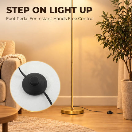 Floor Lamp with 3 Heads and 350° Adjustable Shades, Gold, Steel, Foot Switch