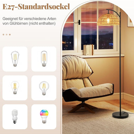 Grīdas lampa ar piekaramu abažūru un kājas slēdzi, 160 cm, E27 ligzda