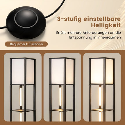 Grīdas lampa ar plauktiem un regulējamām LED sloksnēm