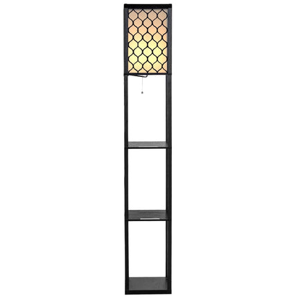 Grīdas lampa ar plauktiem, melns koks, krēmkrāsas abažūrs, 160 cm