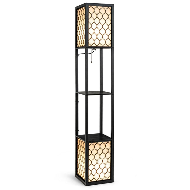 Grīdas lampa ar plauktiem, divkāršs apgaismojums, balts abažūrs, 156 cm