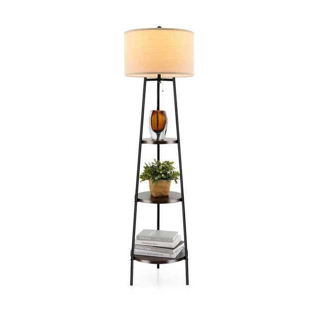 Stāvlampa ar plauktiem, lina abažūrs, E27 ligzda