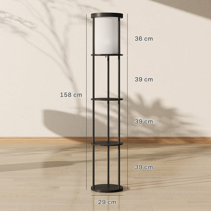 Grīdas lampa ar plauktiem, tālvadības pults, regulējams apgaismojums, melna