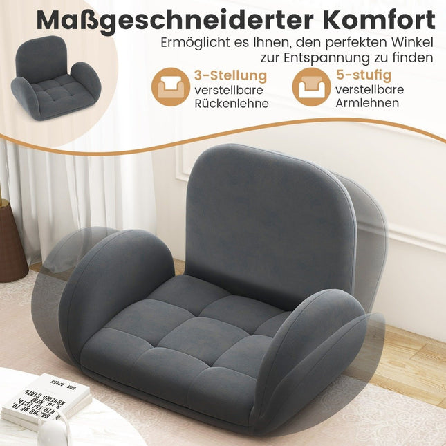 Grīdas krēsls ar regulējamu atzveltni un roku balstiem, Bondensofa saliekamais grīdas krēsls, pelēks