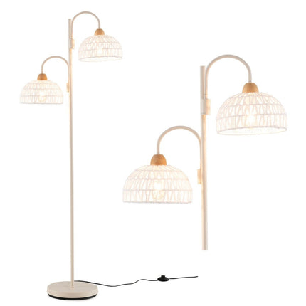 Grīdas lampa ar 2 lampām un kājas slēdzi, 350° grozāms koka formas lampas abažūrs
