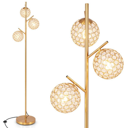 Grīdas lampa ar 3 abažūriem un kājas slēdzi, brīvi stāvoša grīdas lampa, 169 cm koka lampa