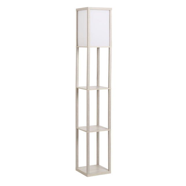 Grīdas lampa ar 3 plauktiem, iekšējais apgaismojums, E27, līdz 40W, E1-MDF, akrils, ozols+balts, 26x26x160 cm