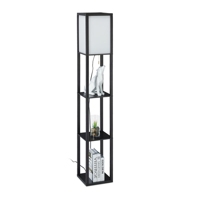 Grīdas lampa ar plauktu, melna