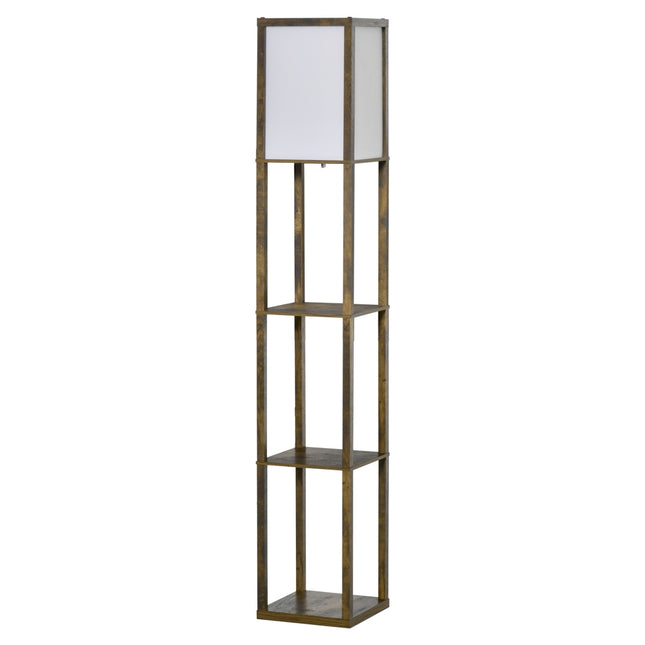 Grīdas lampa ar plauktiem, viesistabas grīdas lampa ar E27 kontaktligzdu līdz 40 W, naktslampiņa ar abažūru, grīdas lampa guļamistabai, kabinetam, birojam, rustikāli brūna