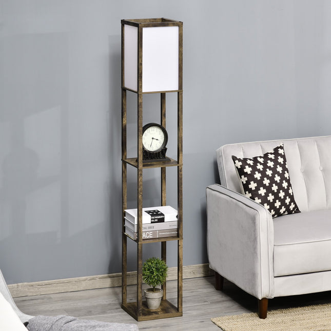 Grīdas lampa ar plauktiem, viesistabas grīdas lampa ar E27 kontaktligzdu līdz 40 W, naktslampiņa ar abažūru, grīdas lampa guļamistabai, kabinetam, birojam, rustikāli brūna