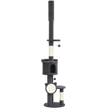 Floor-to-Ceiling Cat Tree 225-255 cm with Cave and Hammock, Dark Grey