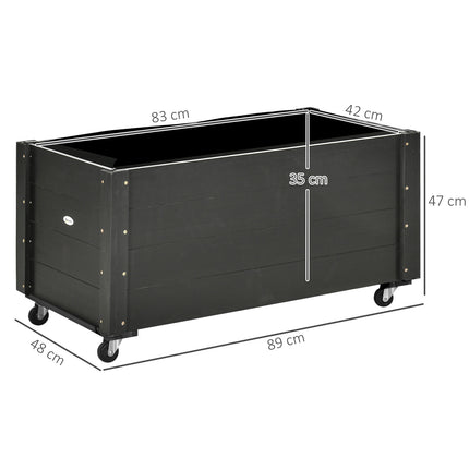 Raised garden bed with wheels, solid wood, 89 x 48 x 47 cm